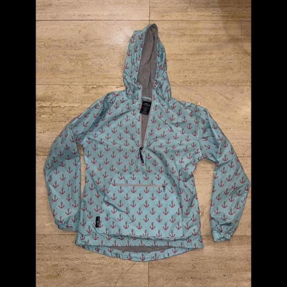 Charles River Aqua Coral Anchor Hooded Rain Coat Anorak Mercyhurst Lined XXS